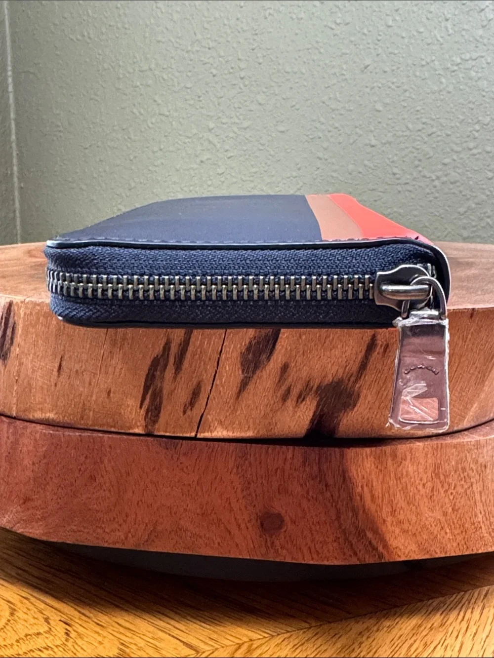 NEW COACH LEATHER ZIP AROUND ACCORDION VARSITY STRIPE WALLET